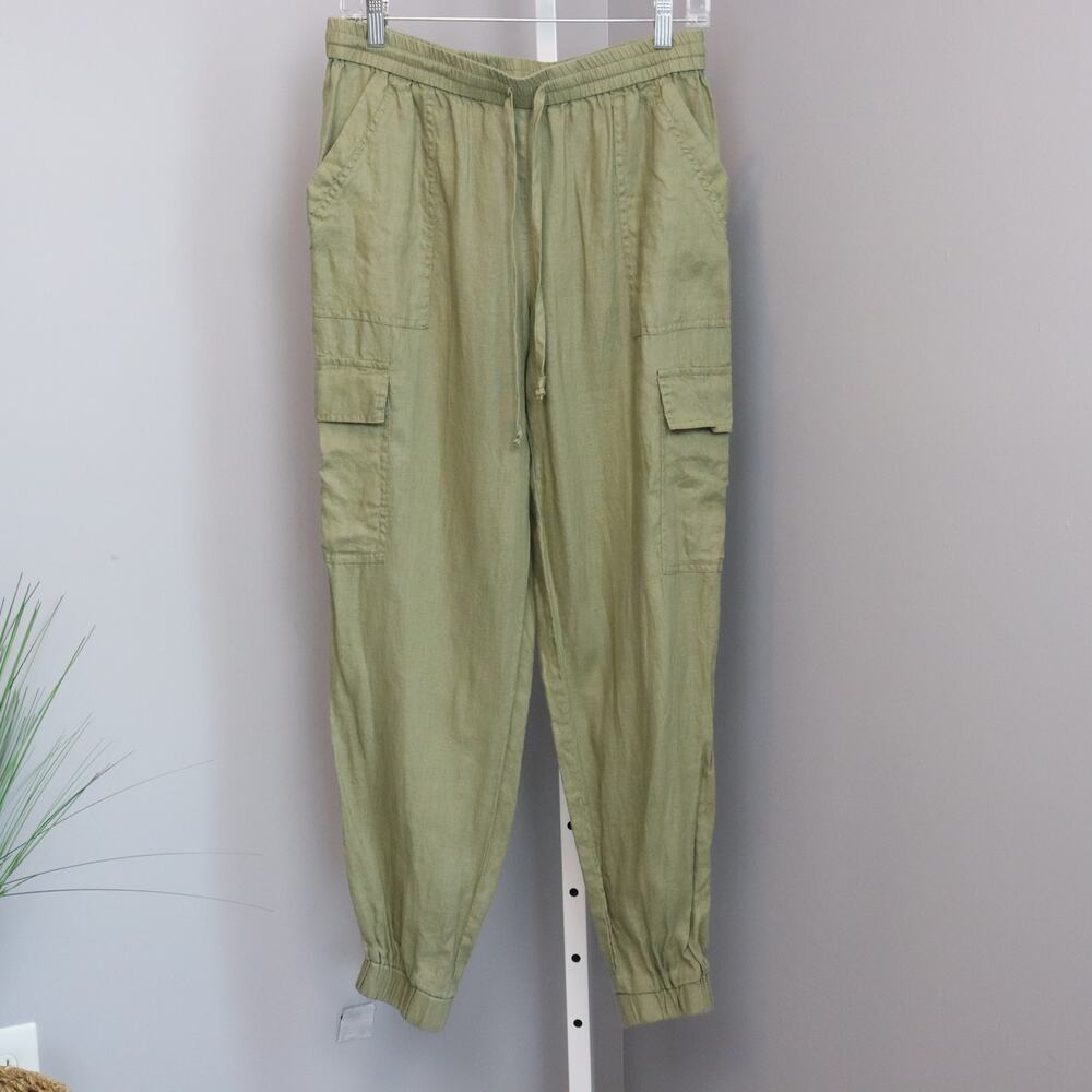 Magaschoni 100% Linen Cargo Jogger | Women’s L | Olive Green | Drawstring Waist‎
